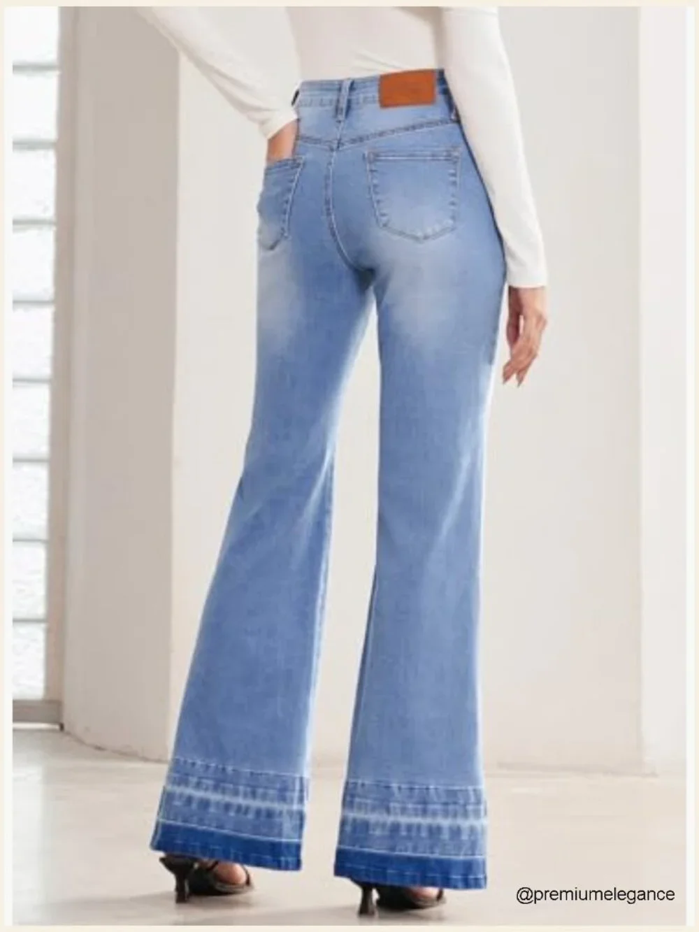 High Waist Bell Bottom Stretch Flare Jeans - Picture 5 of 7